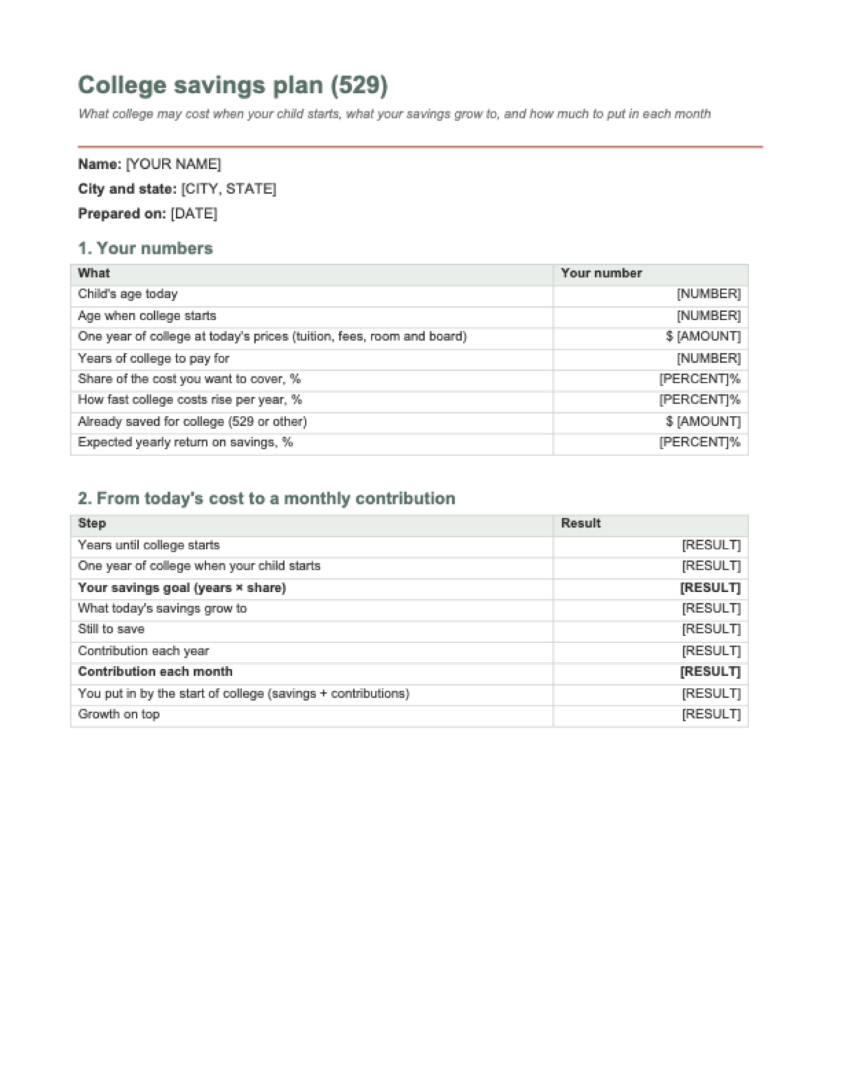 529 college savings calculator: first page