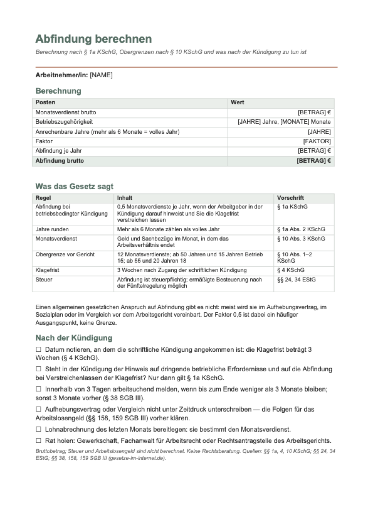 Abfindung berechnen: first page