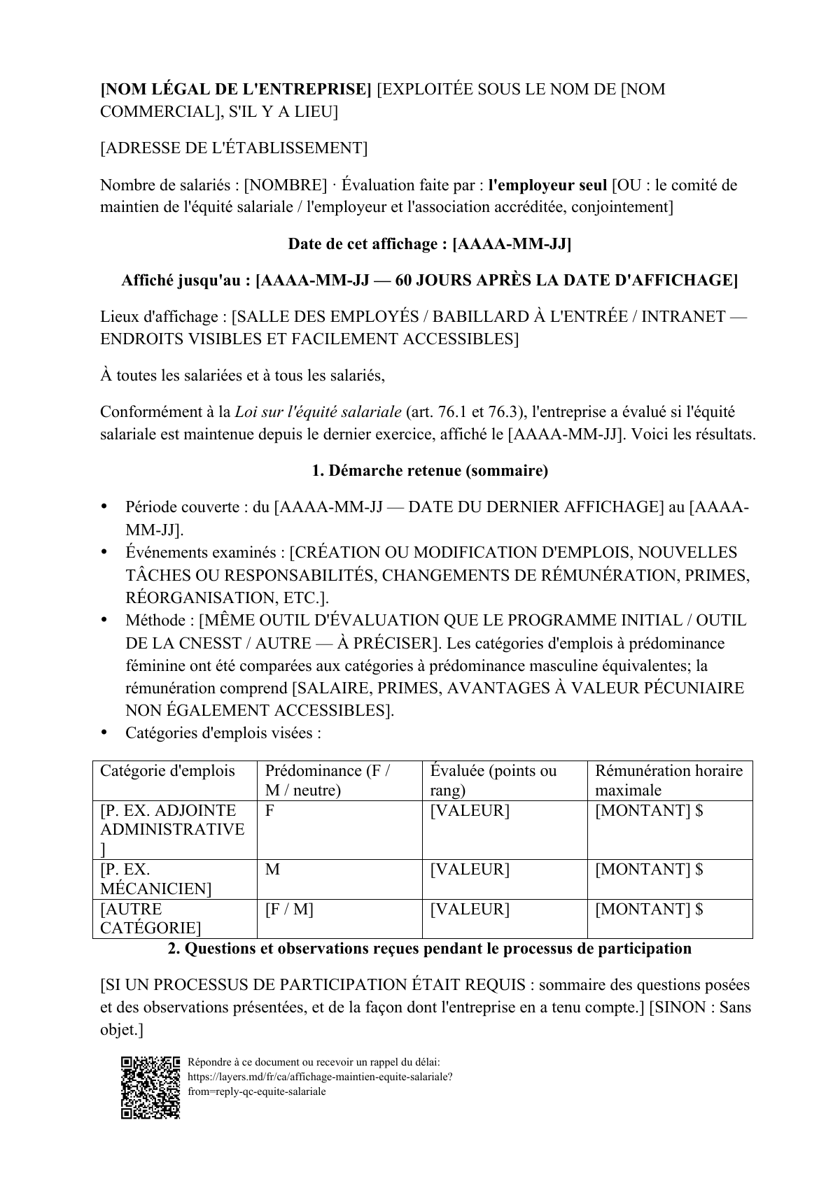 Votre évaluation du maintien de l'équité salariale arrive?: first page