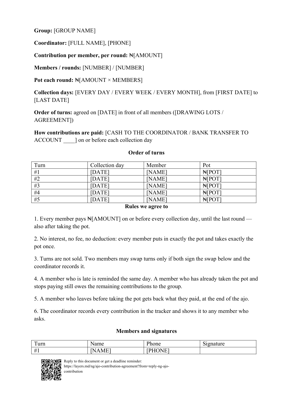Ajo contribution agreement: first page