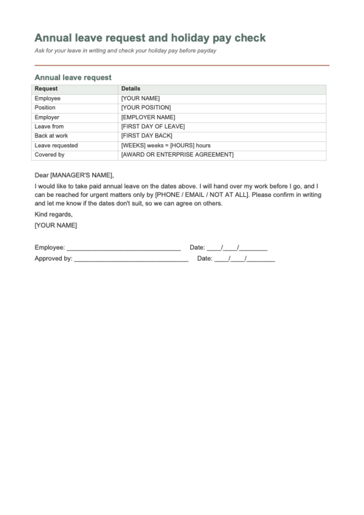 Annual leave loading calculator: first page