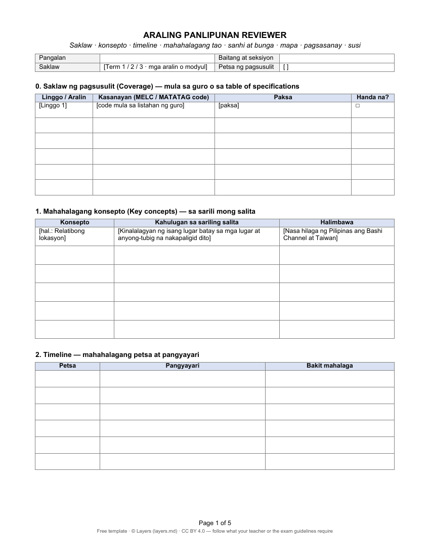 Araling Panlipunan reviewer: first page