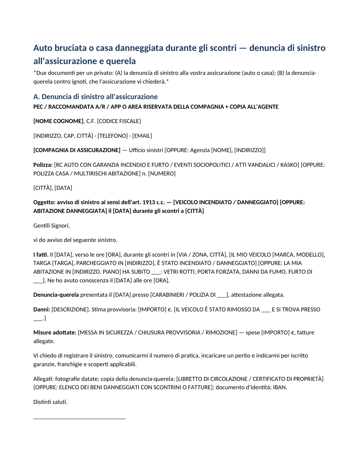 Auto bruciata o casa danneggiata: first page