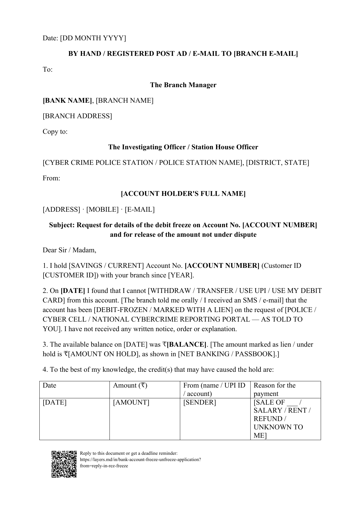 Bank account frozen by cyber cell?: first page