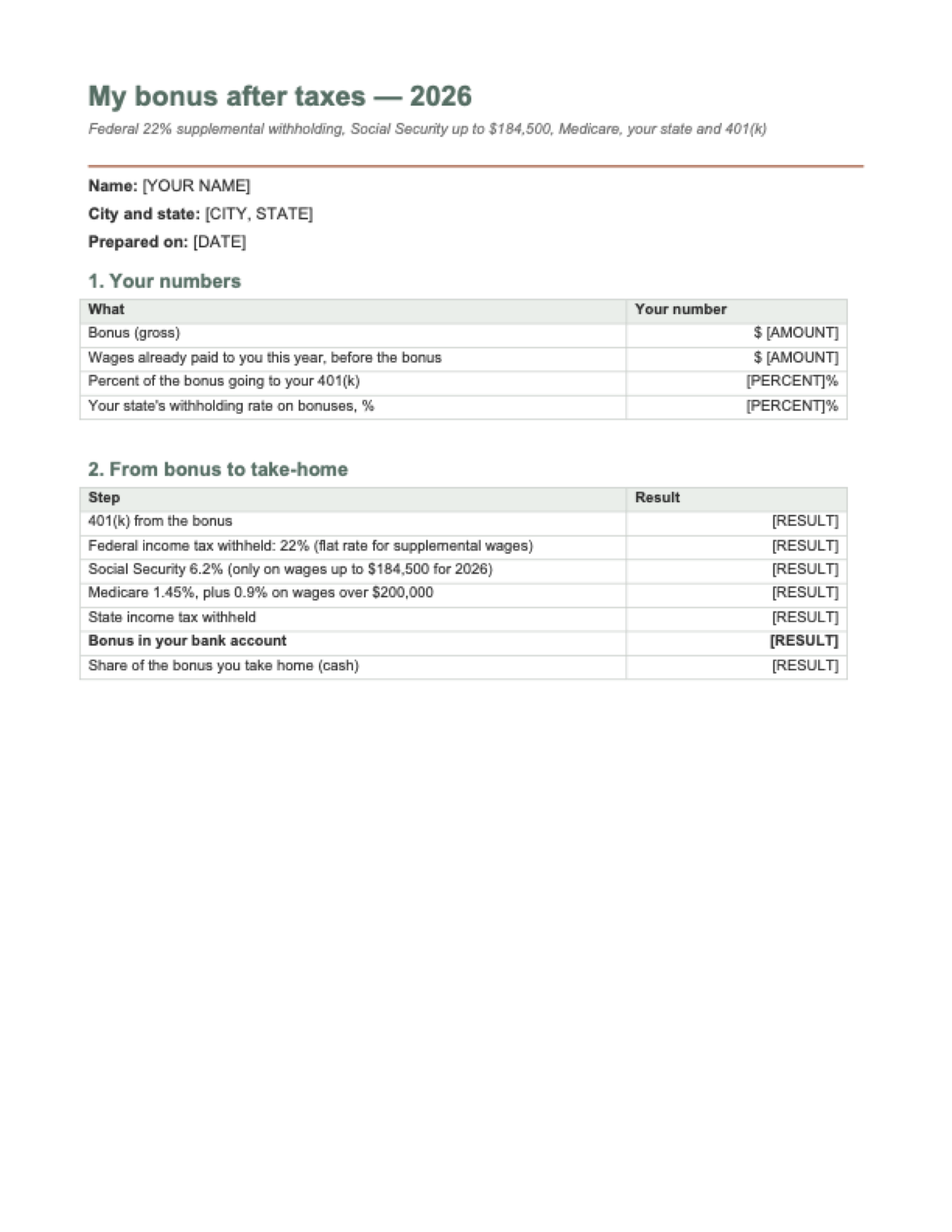 Bonus tax calculator 2026: first page