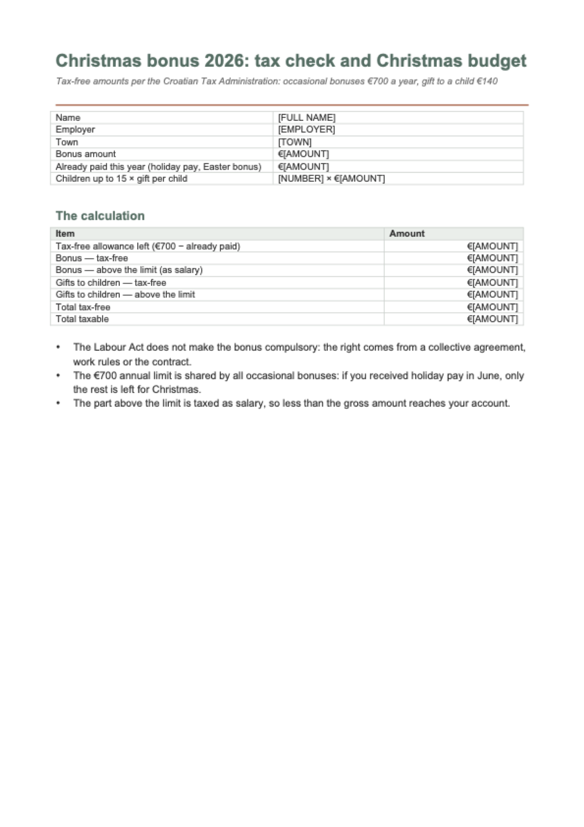 Christmas bonus in Croatia 2026: first page