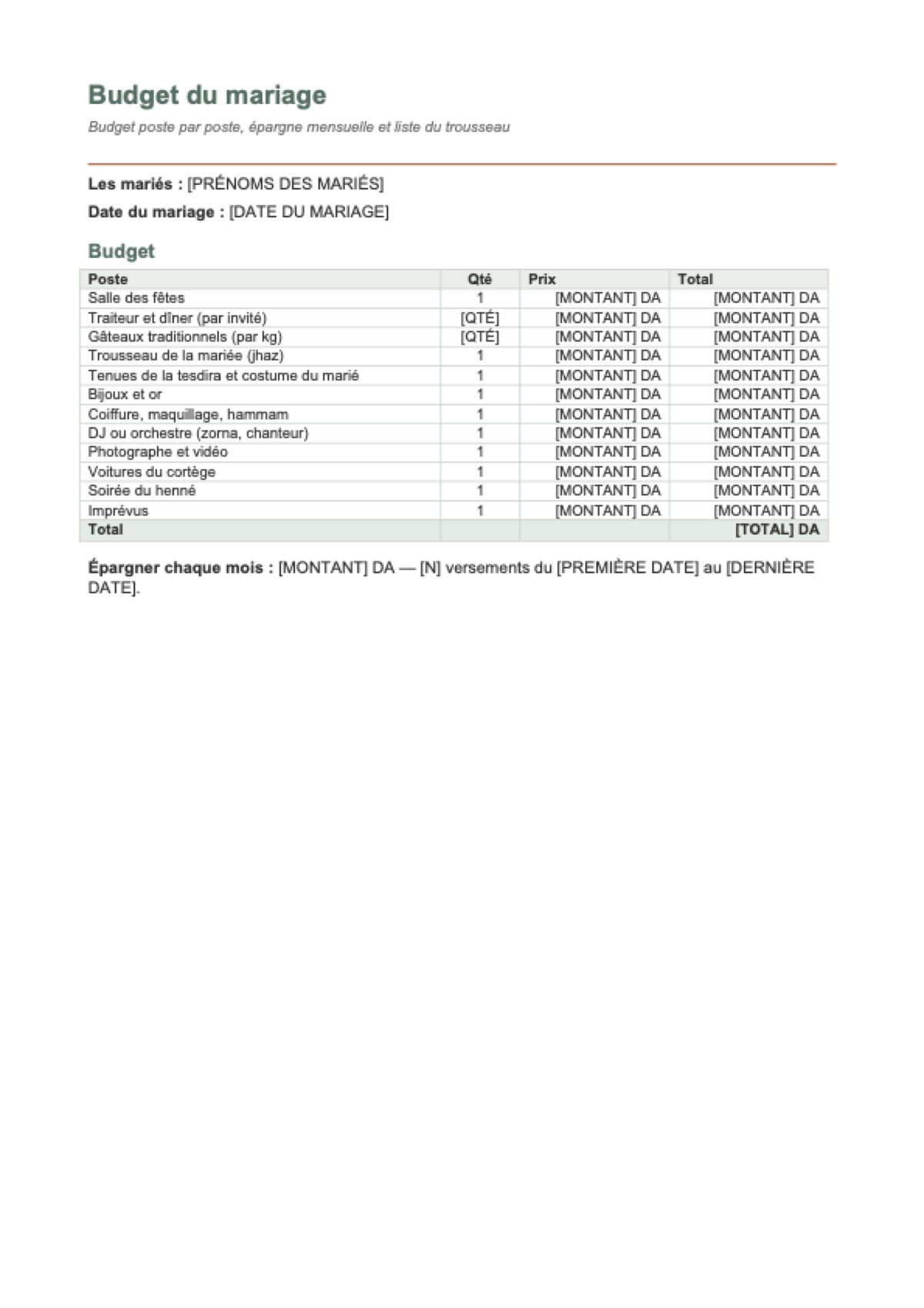 Budget mariage Algérie: first page