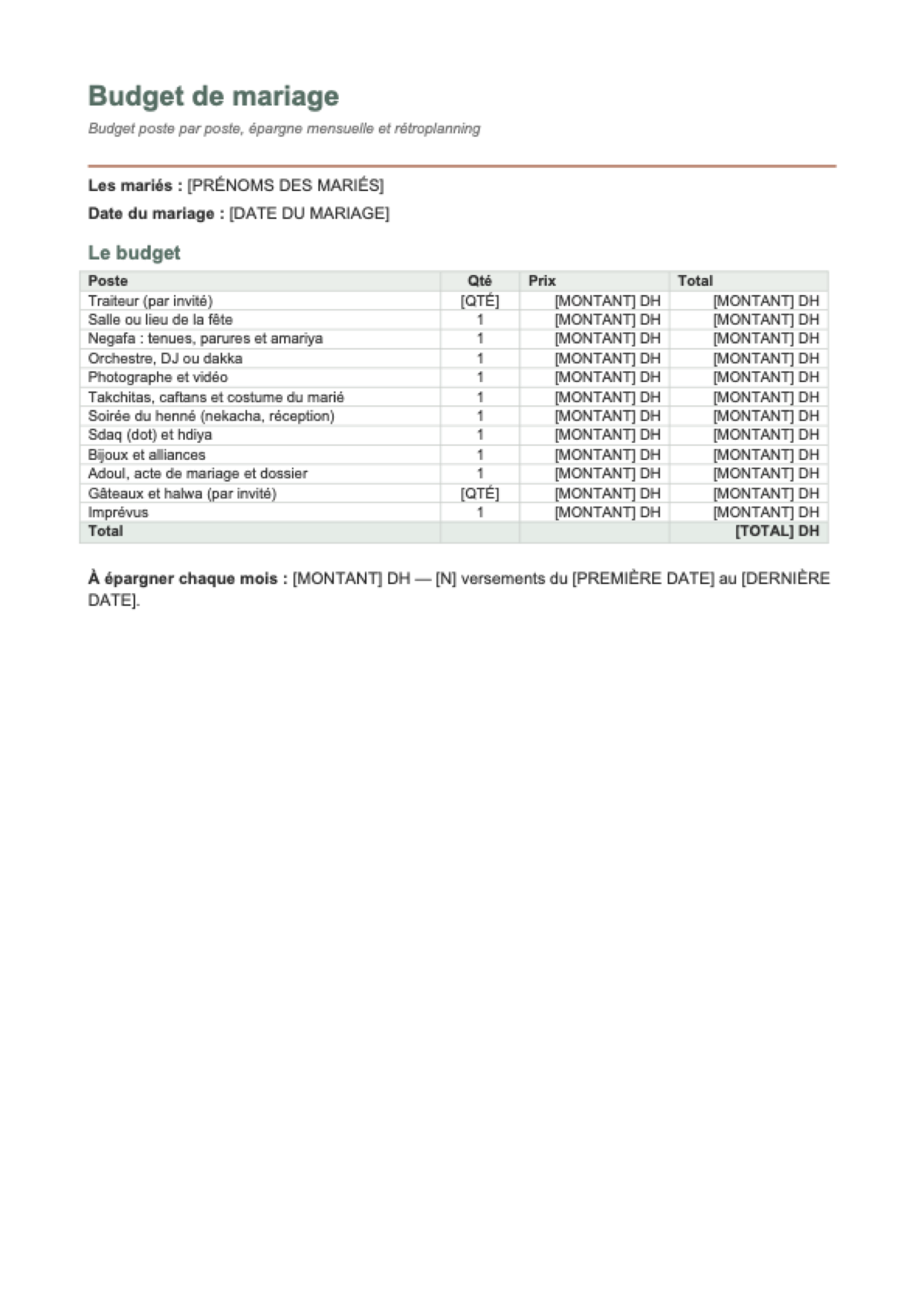 Budget mariage marocain: first page