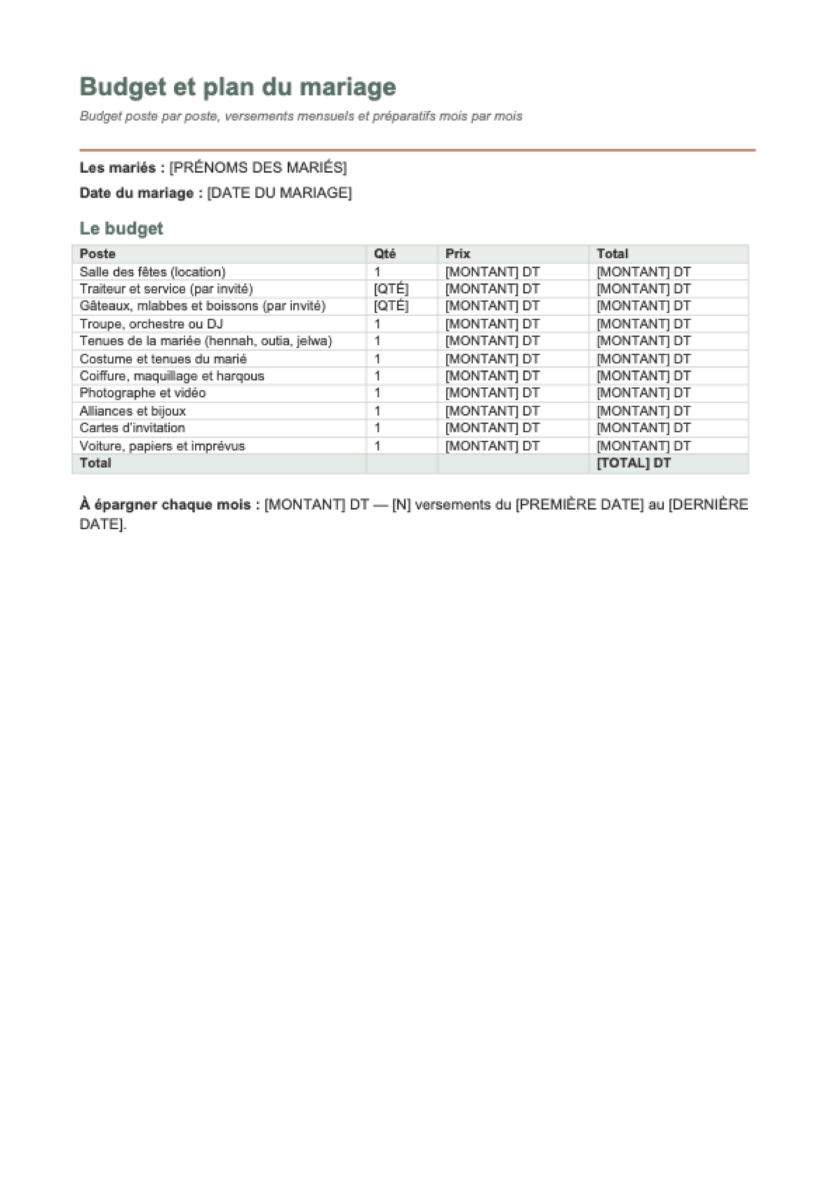 Budget mariage Tunisie: first page