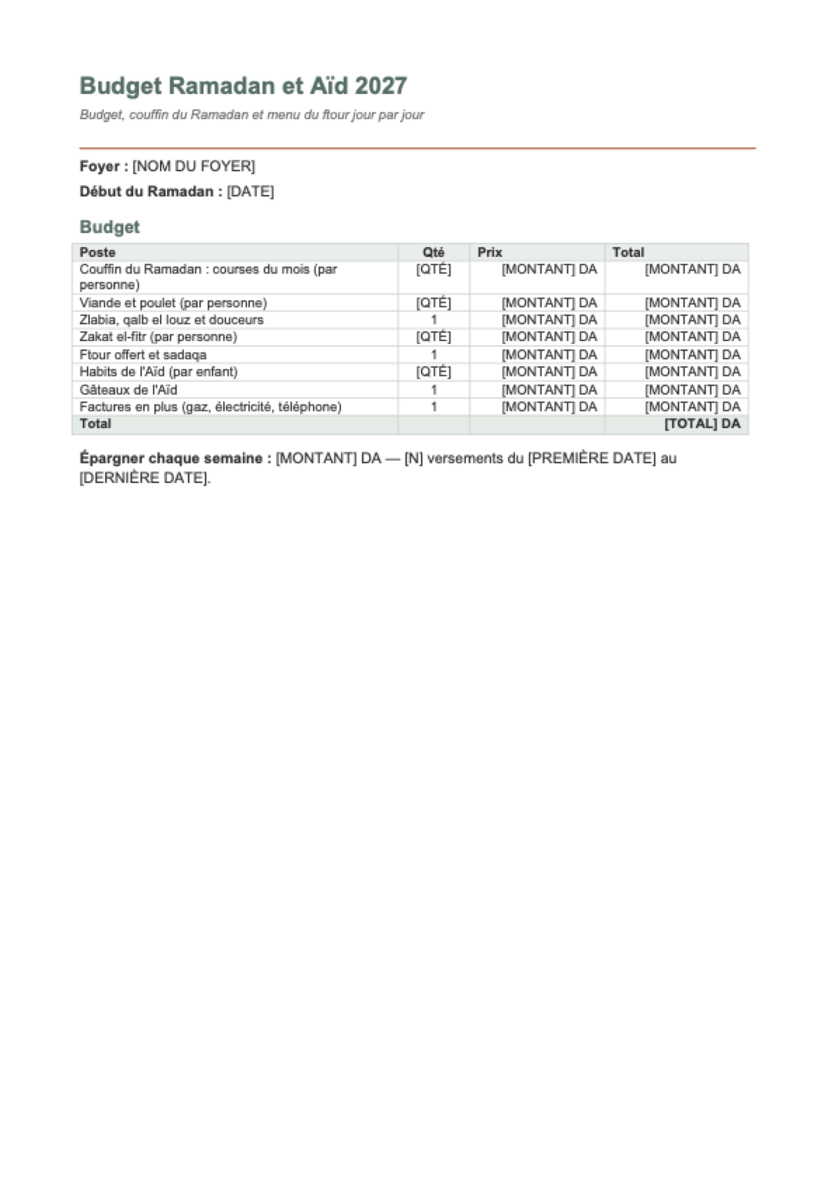 Budget Ramadan 2027 Algérie: first page