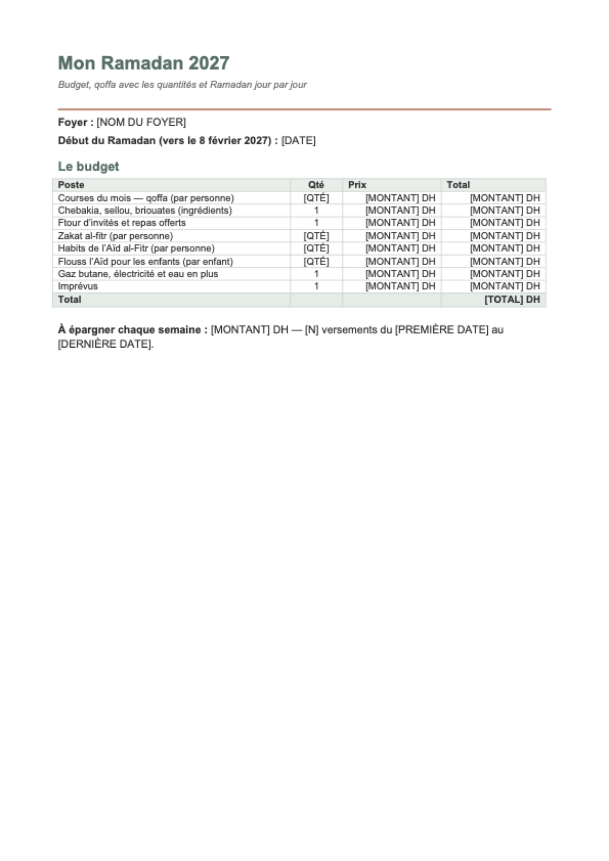 Budget Ramadan 2027 au Maroc: first page