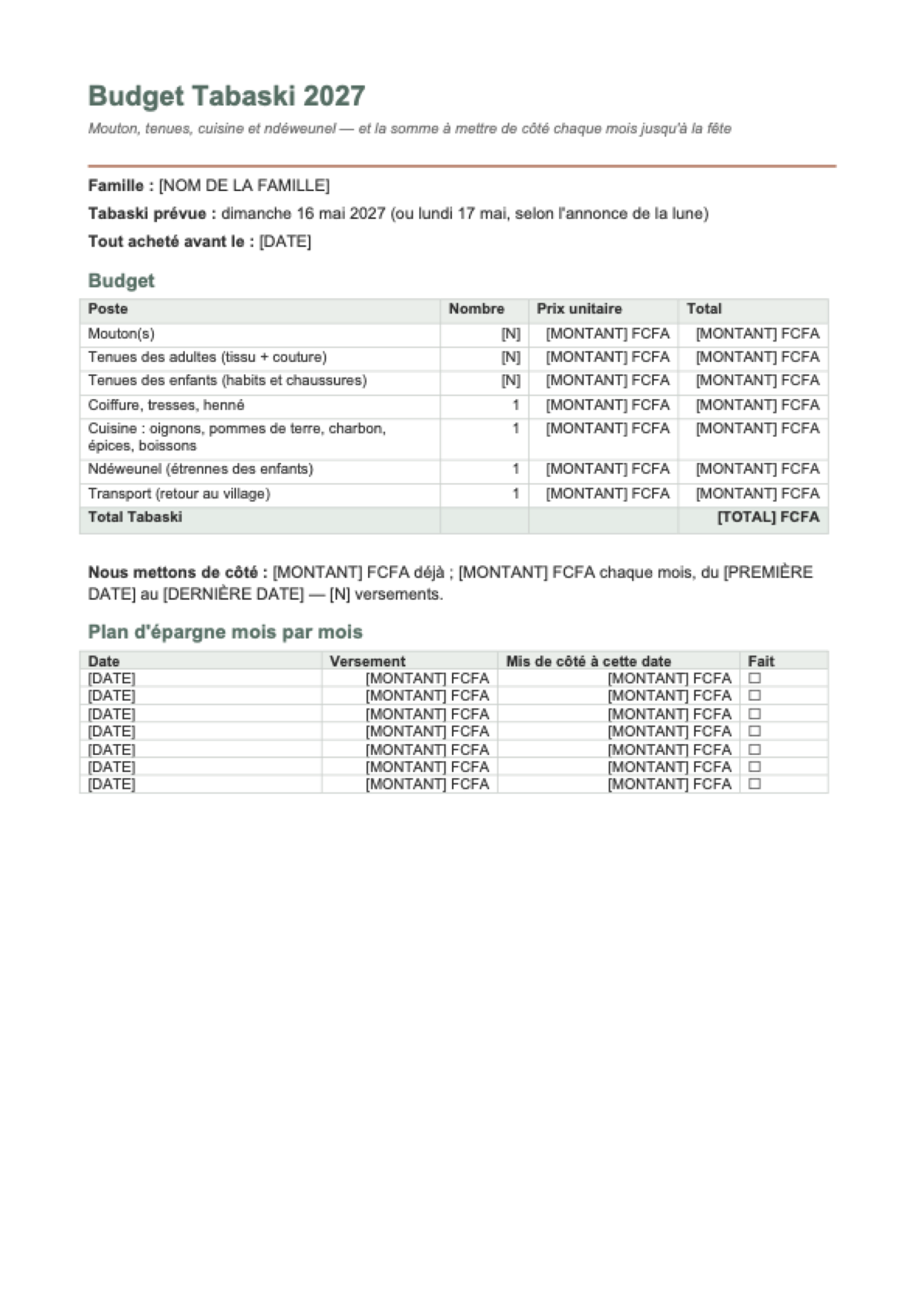 Tabaski 2027 au Sénégal: first page