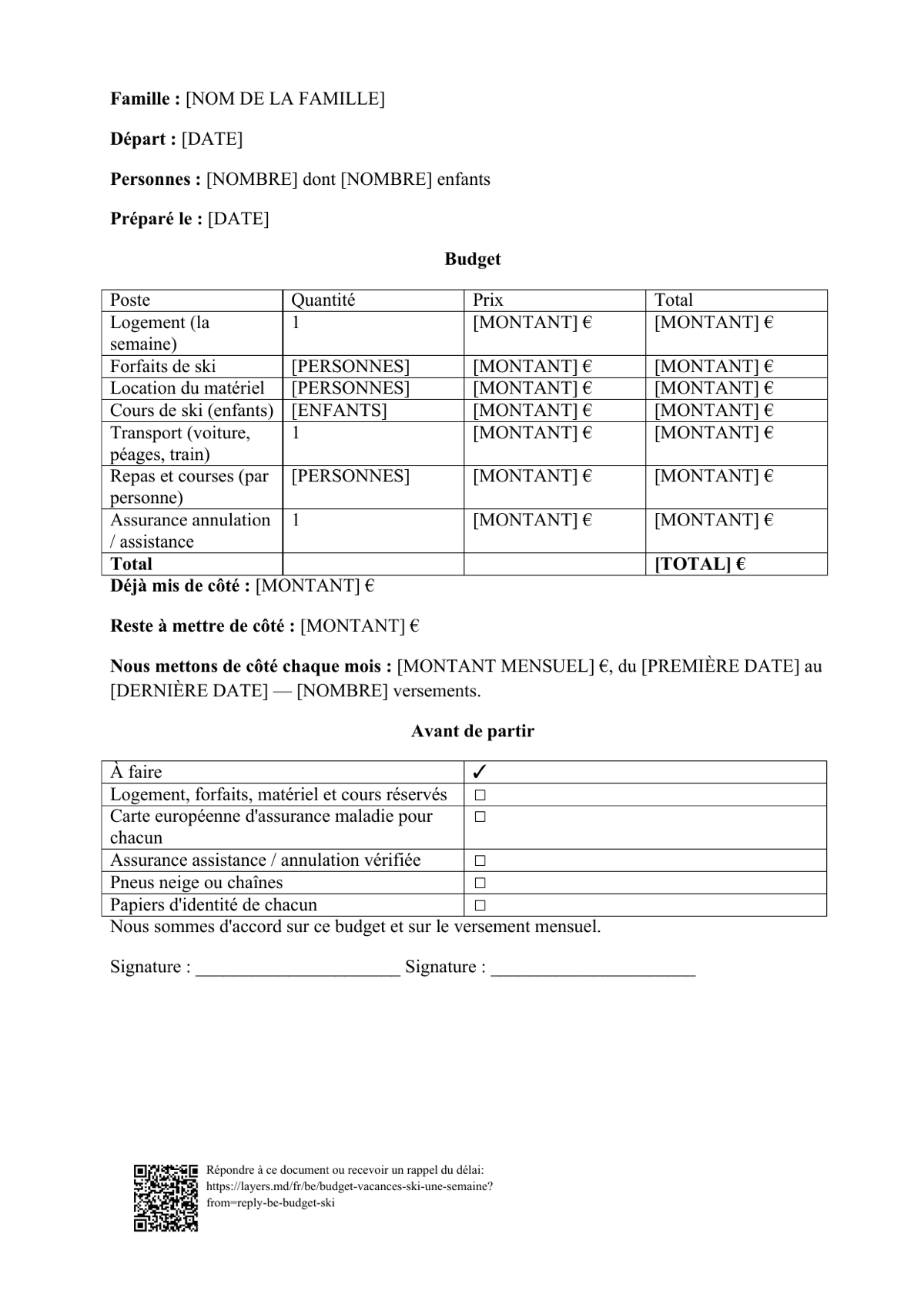 Budget ski une semaine: first page