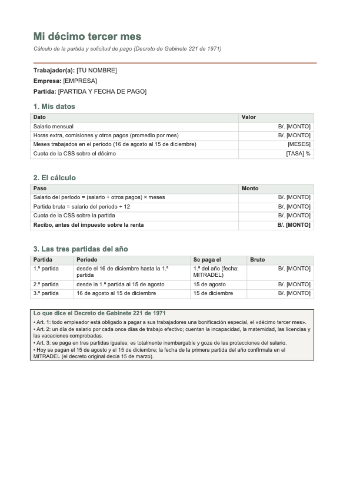 Calculadora del décimo tercer mes Panamá: first page