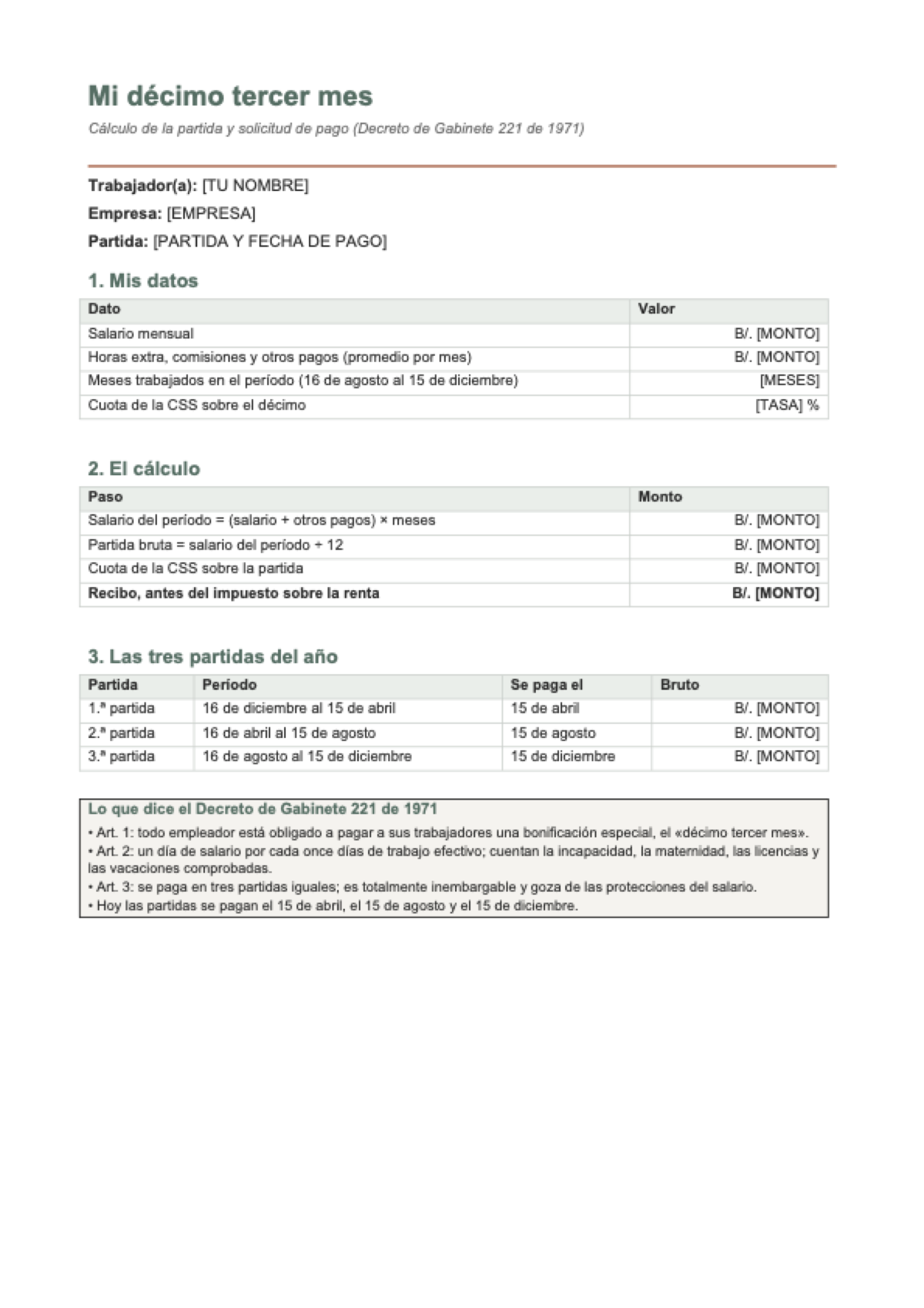 Calculadora del décimo tercer mes Panamá: first page