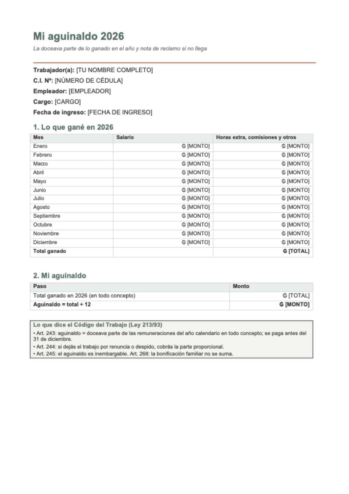Calcular aguinaldo Paraguay 2026: first page
