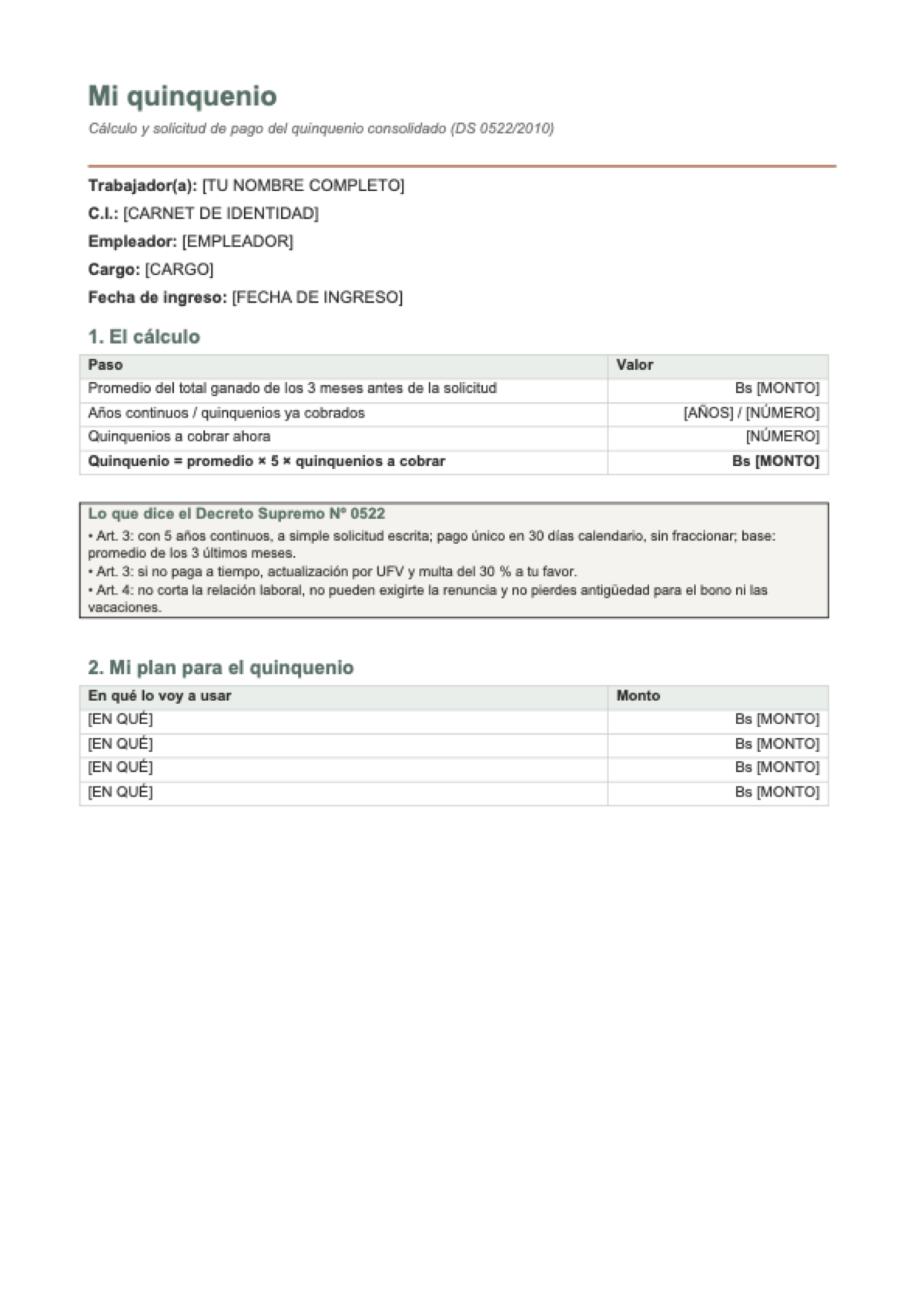 Calcular quinquenio Bolivia: first page