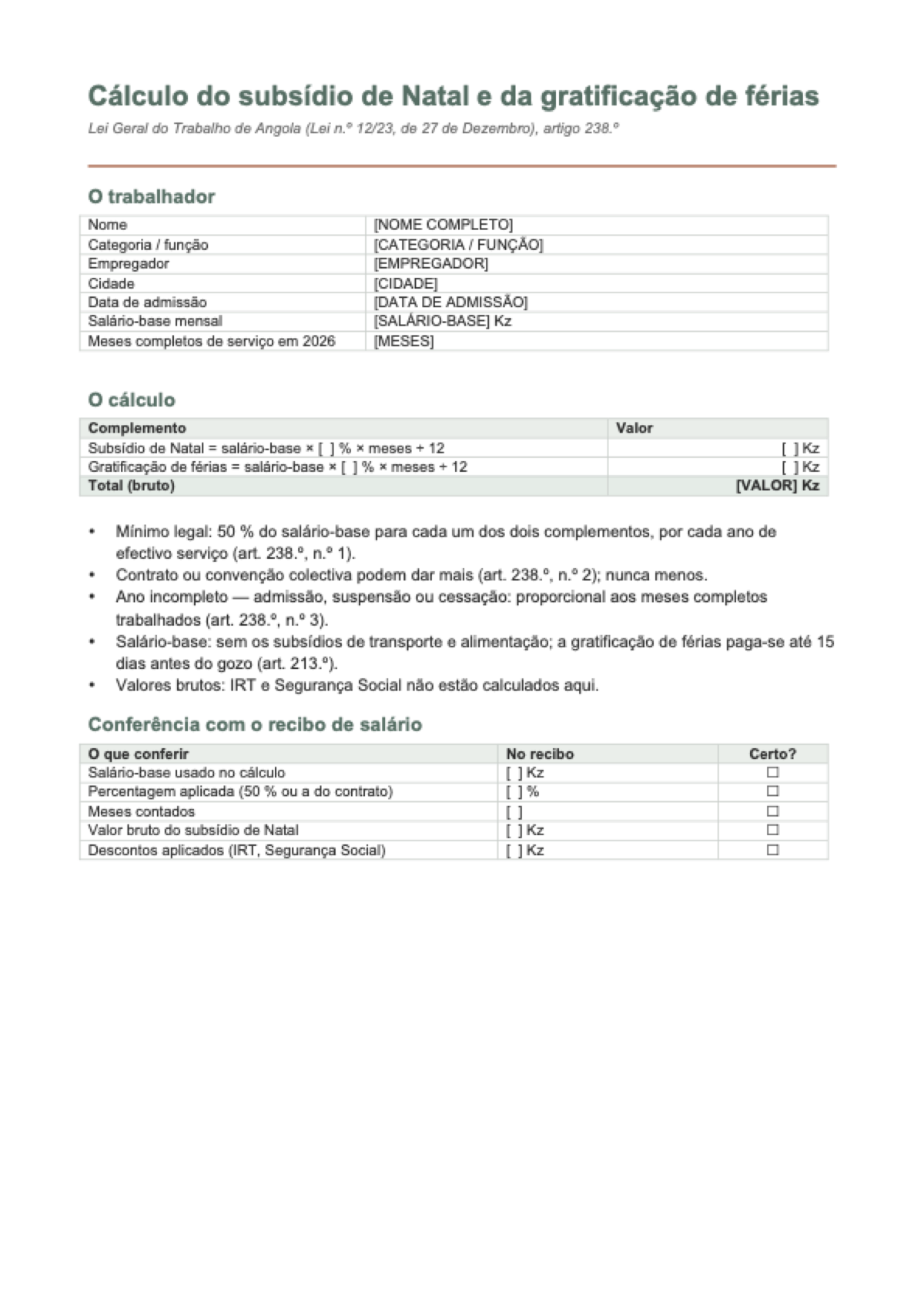 Cálculo do subsídio de Natal em Angola: first page