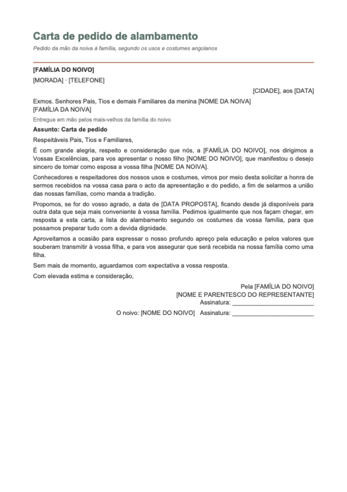 Carta de pedido de alambamento: first page