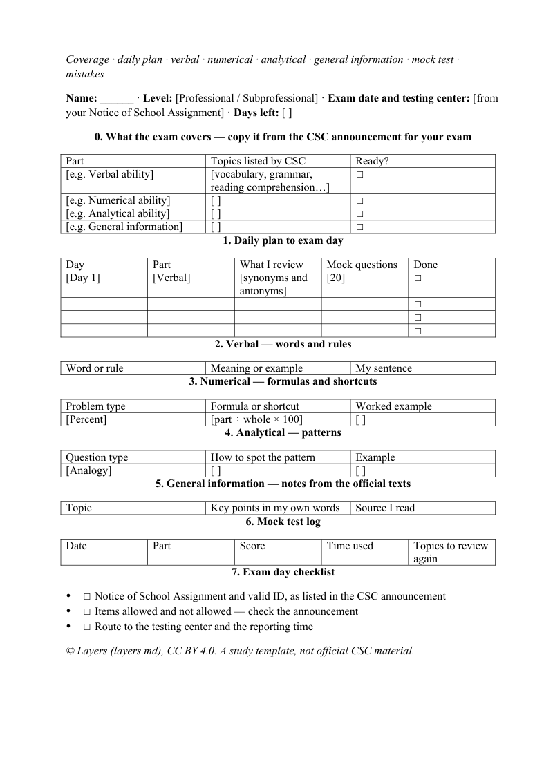 Civil Service Exam reviewer: first page
