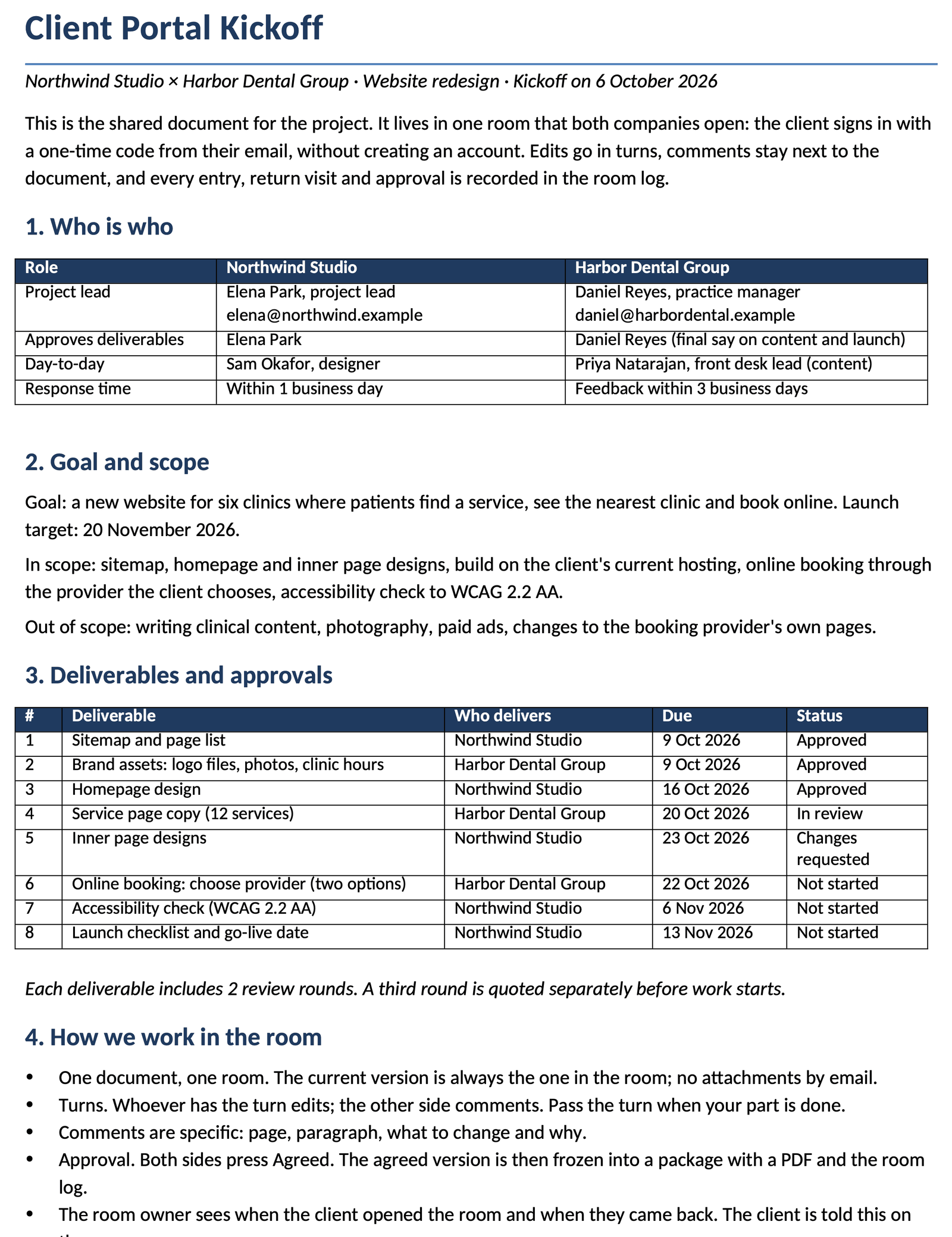 Client portal room for one document and two companies: first page