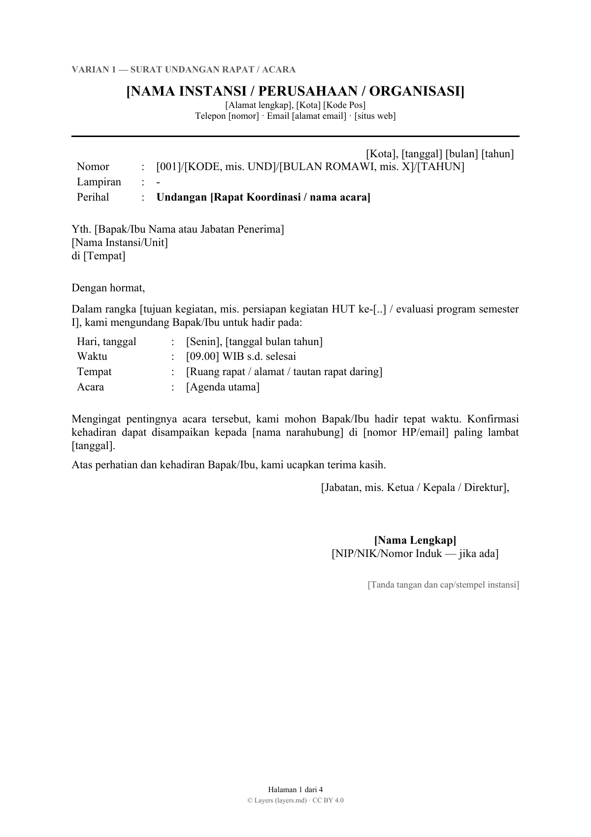 Contoh surat resmi: first page