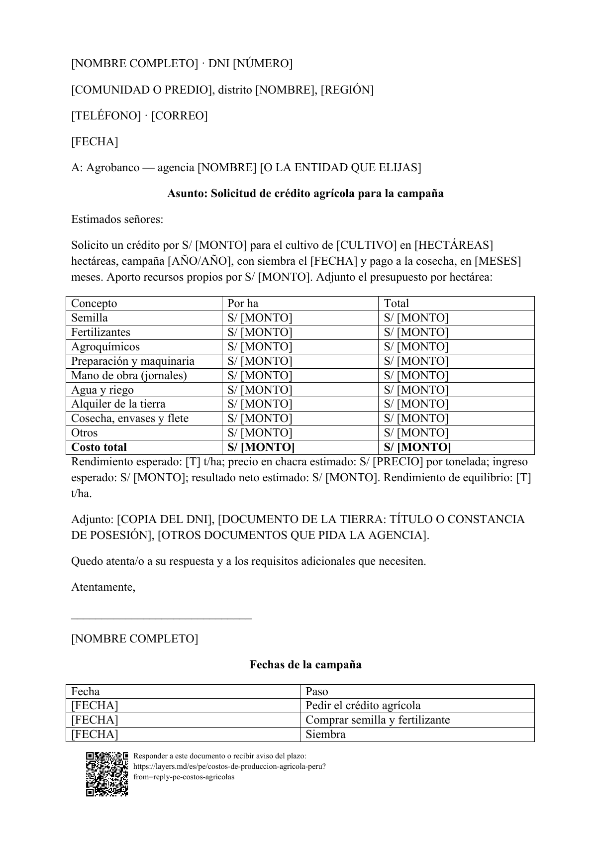 Costos de producción agrícola: first page