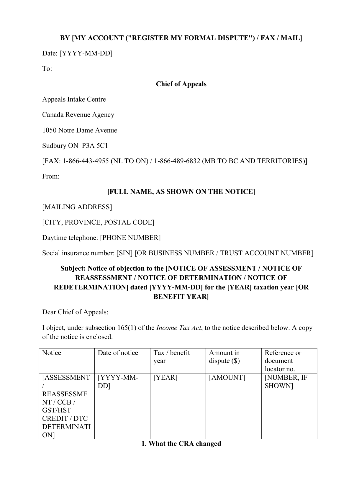 Disagree with your CRA assessment?: first page