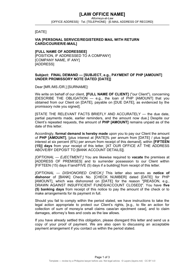 Demand Letter: first page