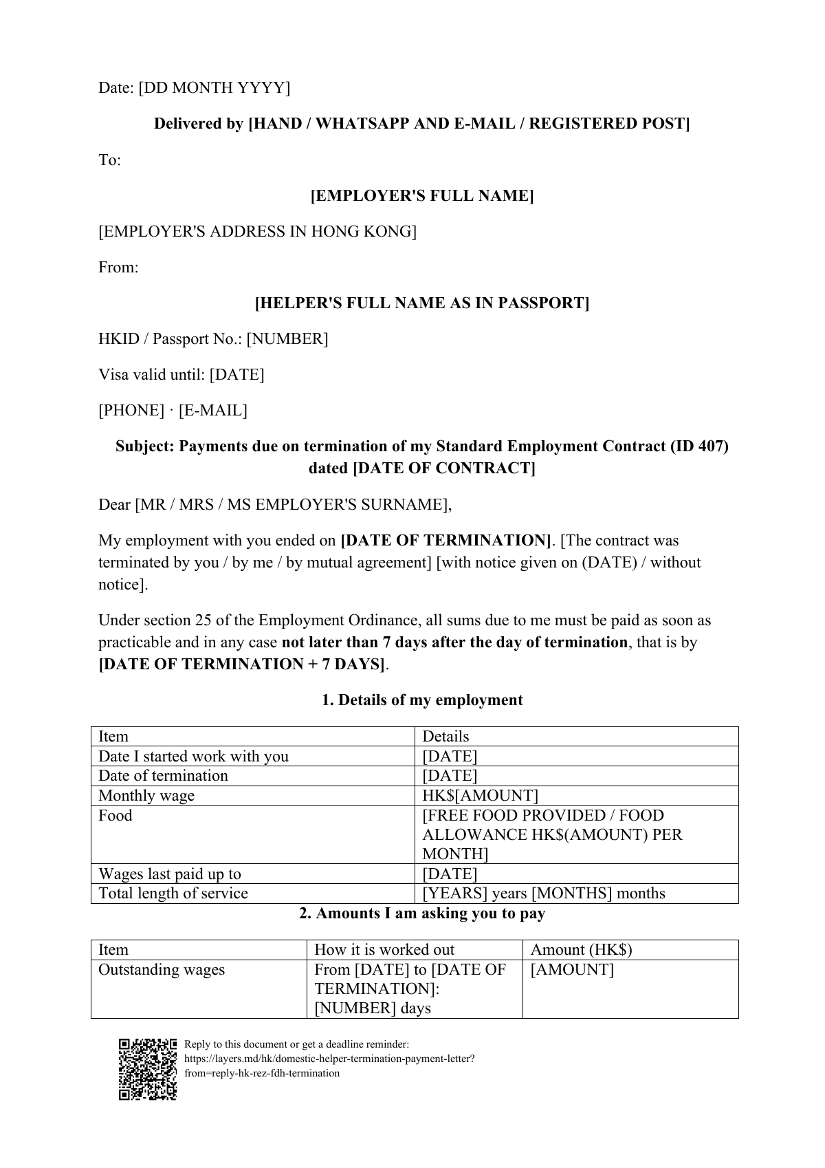 Helper contract terminated in Hong Kong?: first page