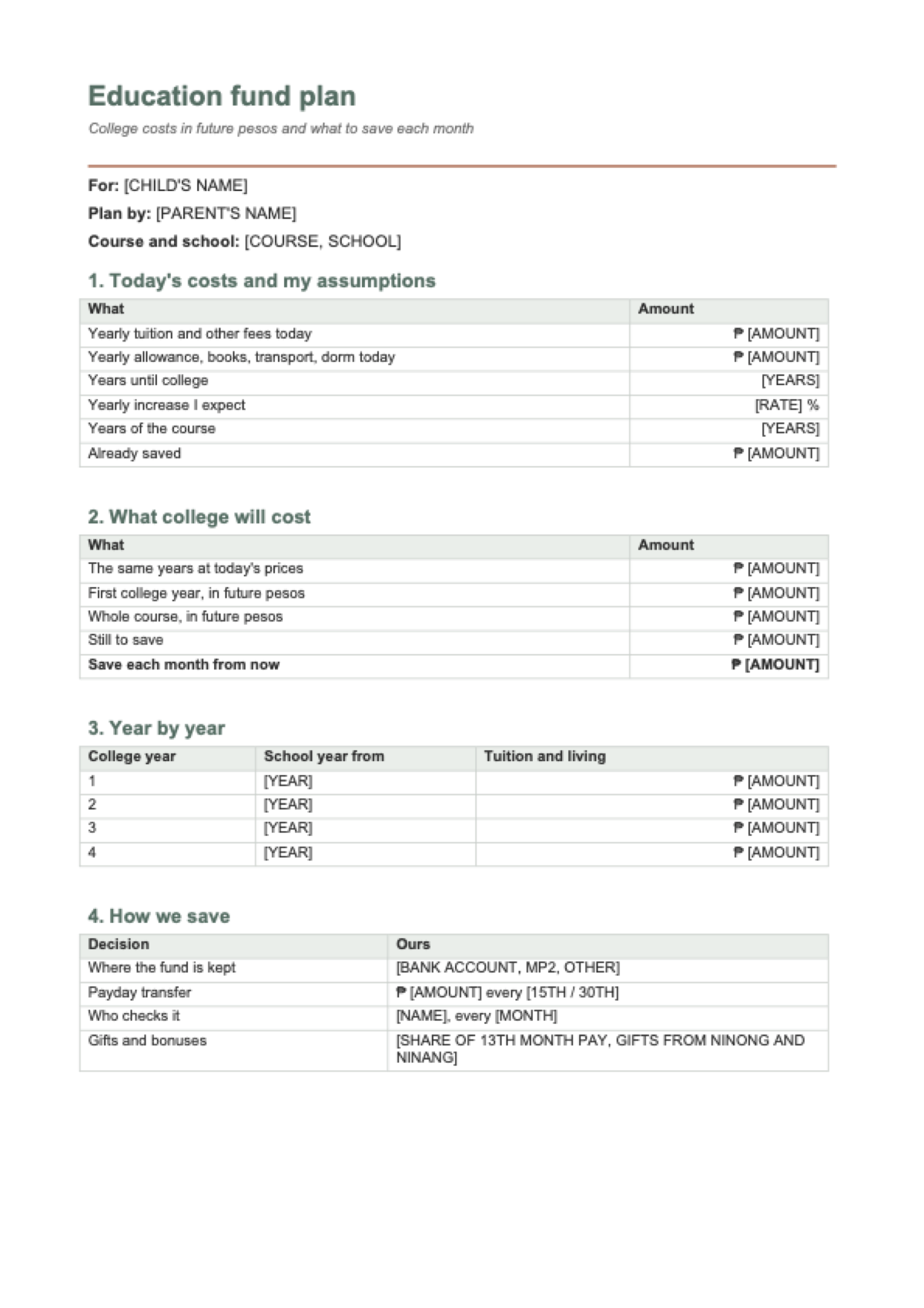 Education fund calculator Philippines: first page