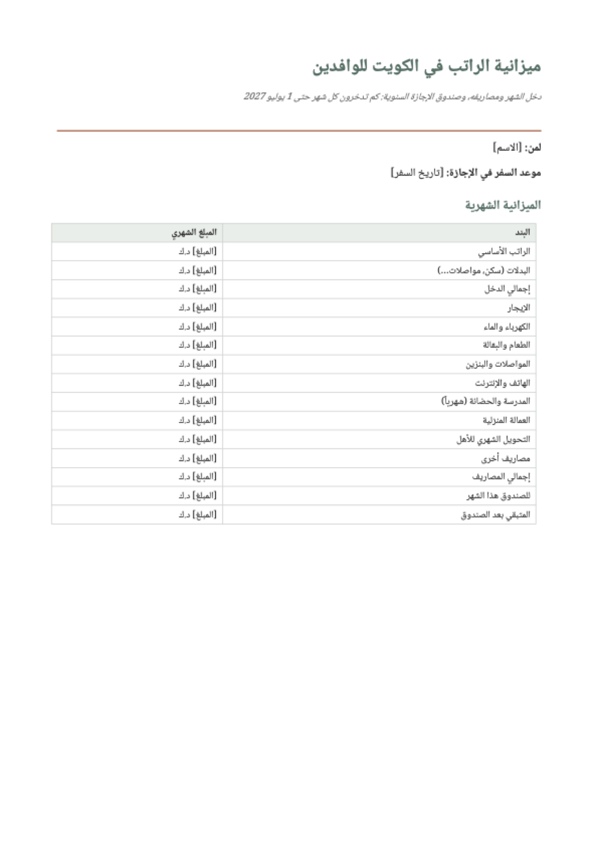 ميزانية الراتب في الكويت: first page