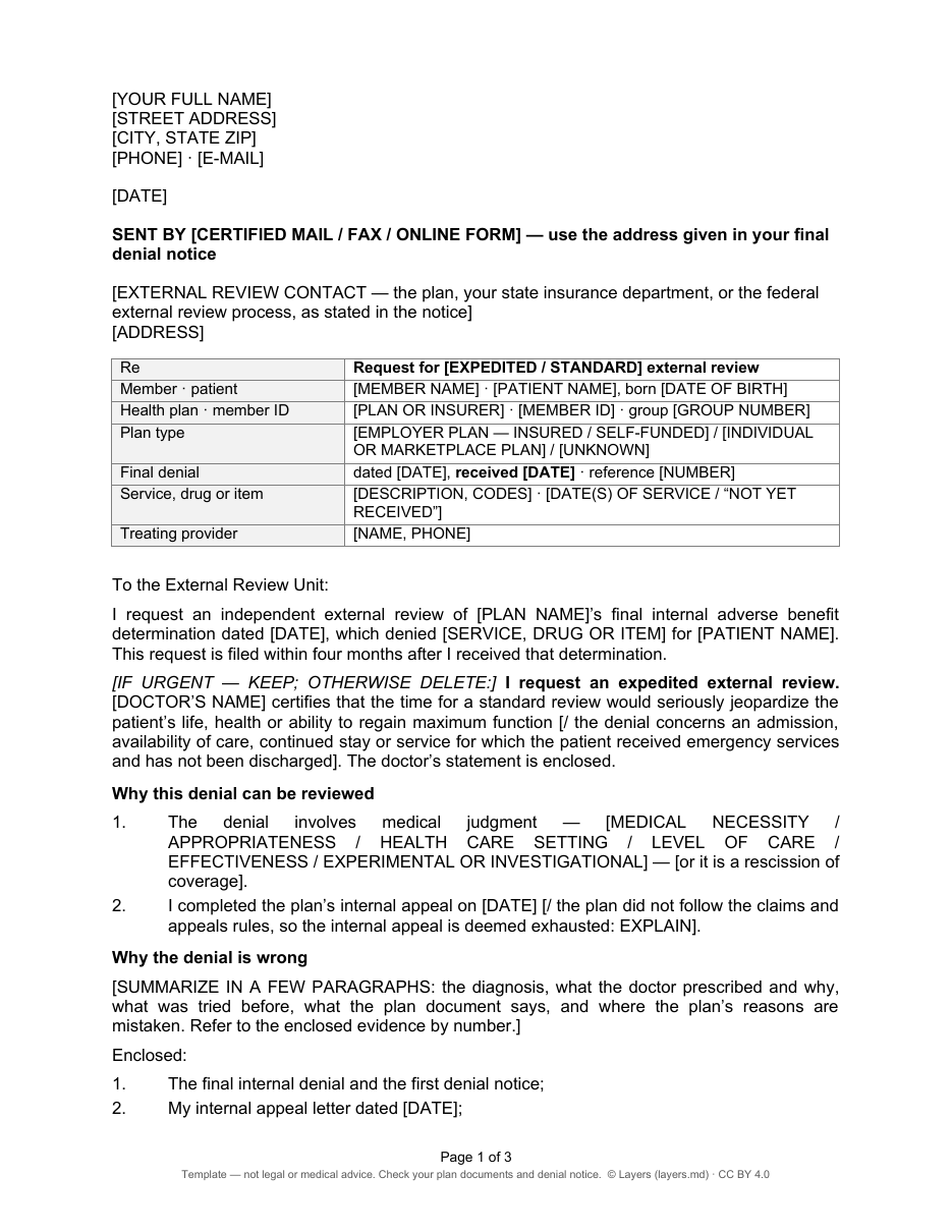 External review request letter: first page