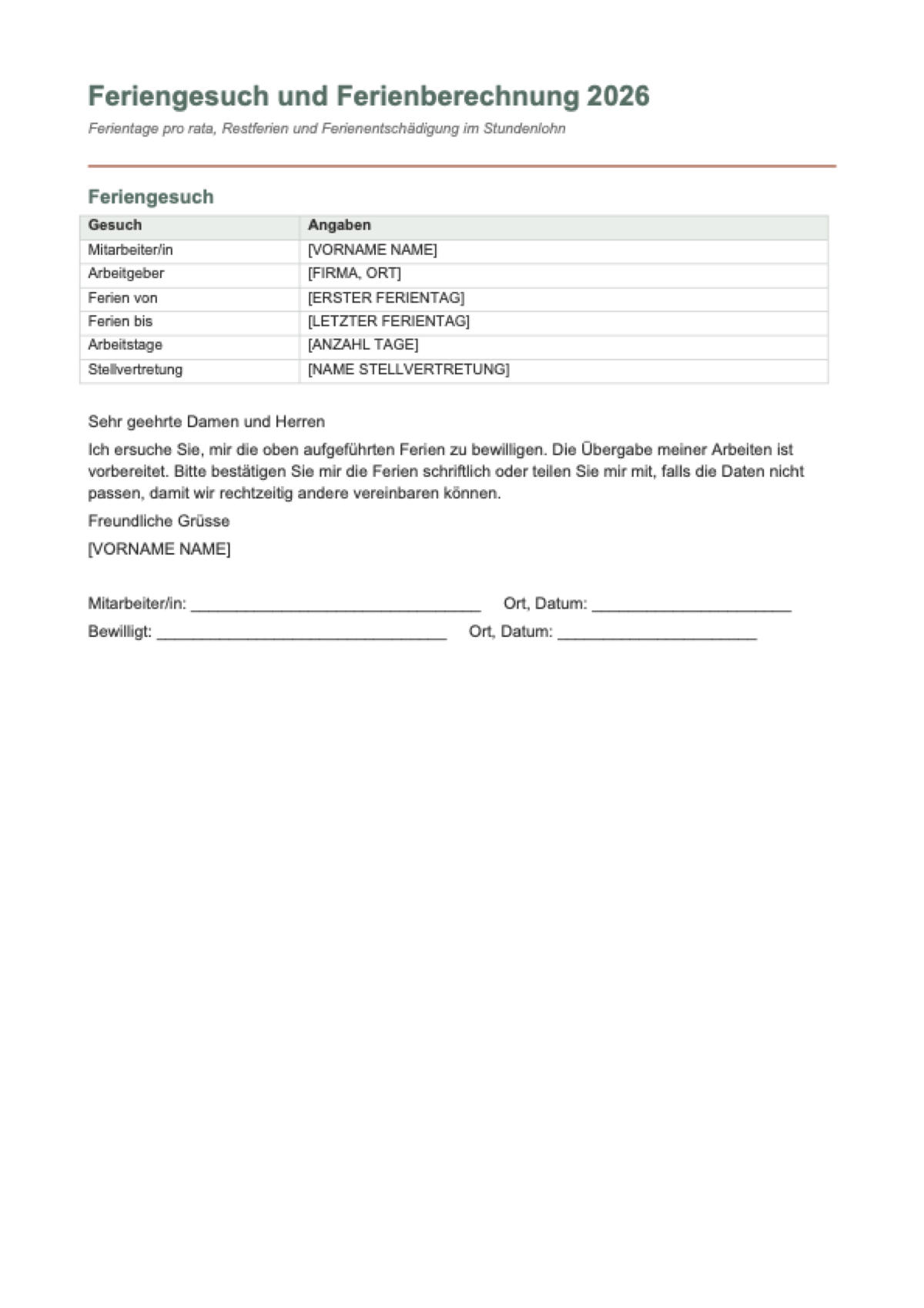Ferienanspruch berechnen: first page
