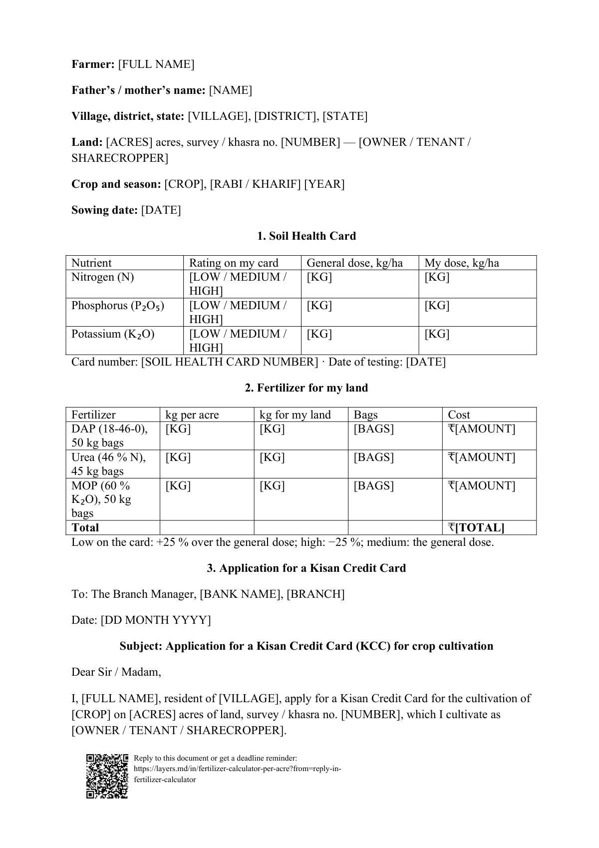 Fertilizer calculator per acre: first page