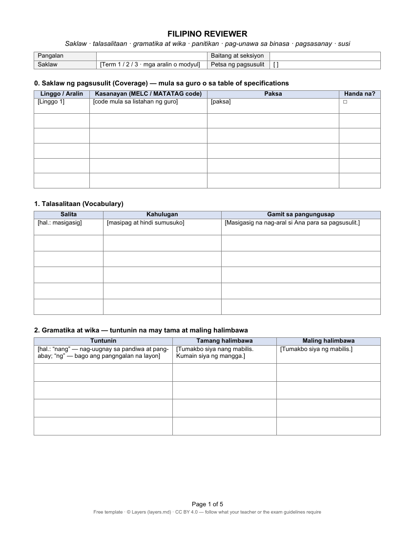Filipino reviewer: first page