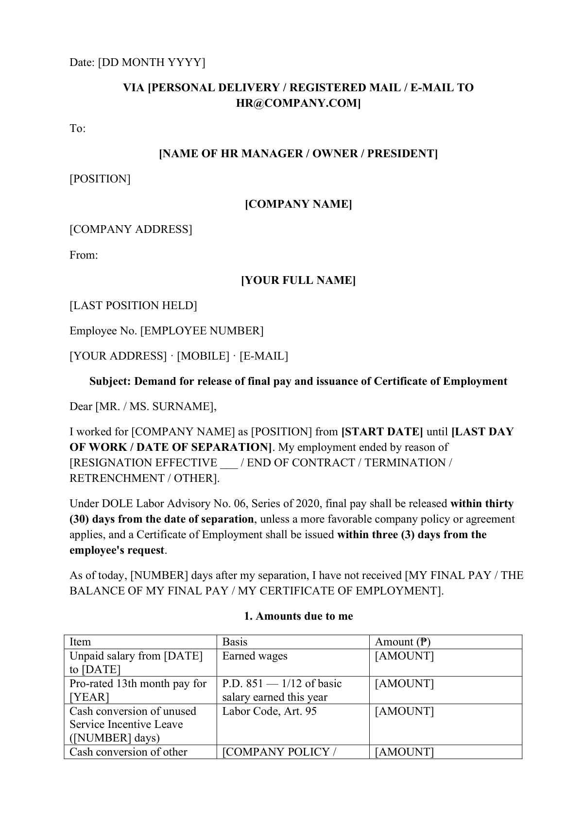 Final pay computation: first page