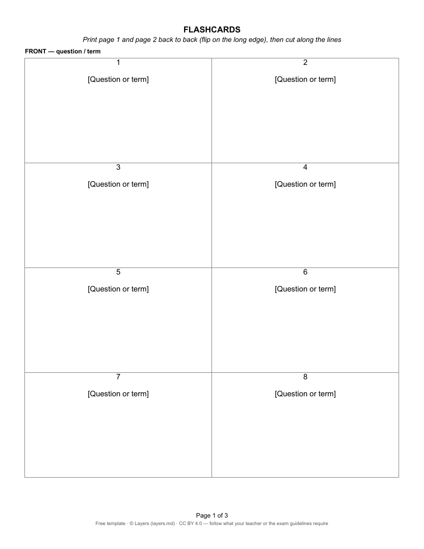 Flashcards: first page