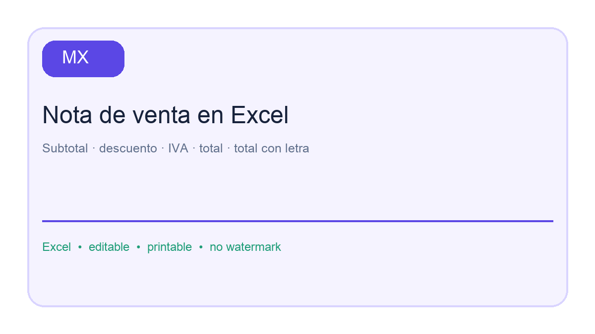 Formato de factura / nota de venta en Excel: first page
