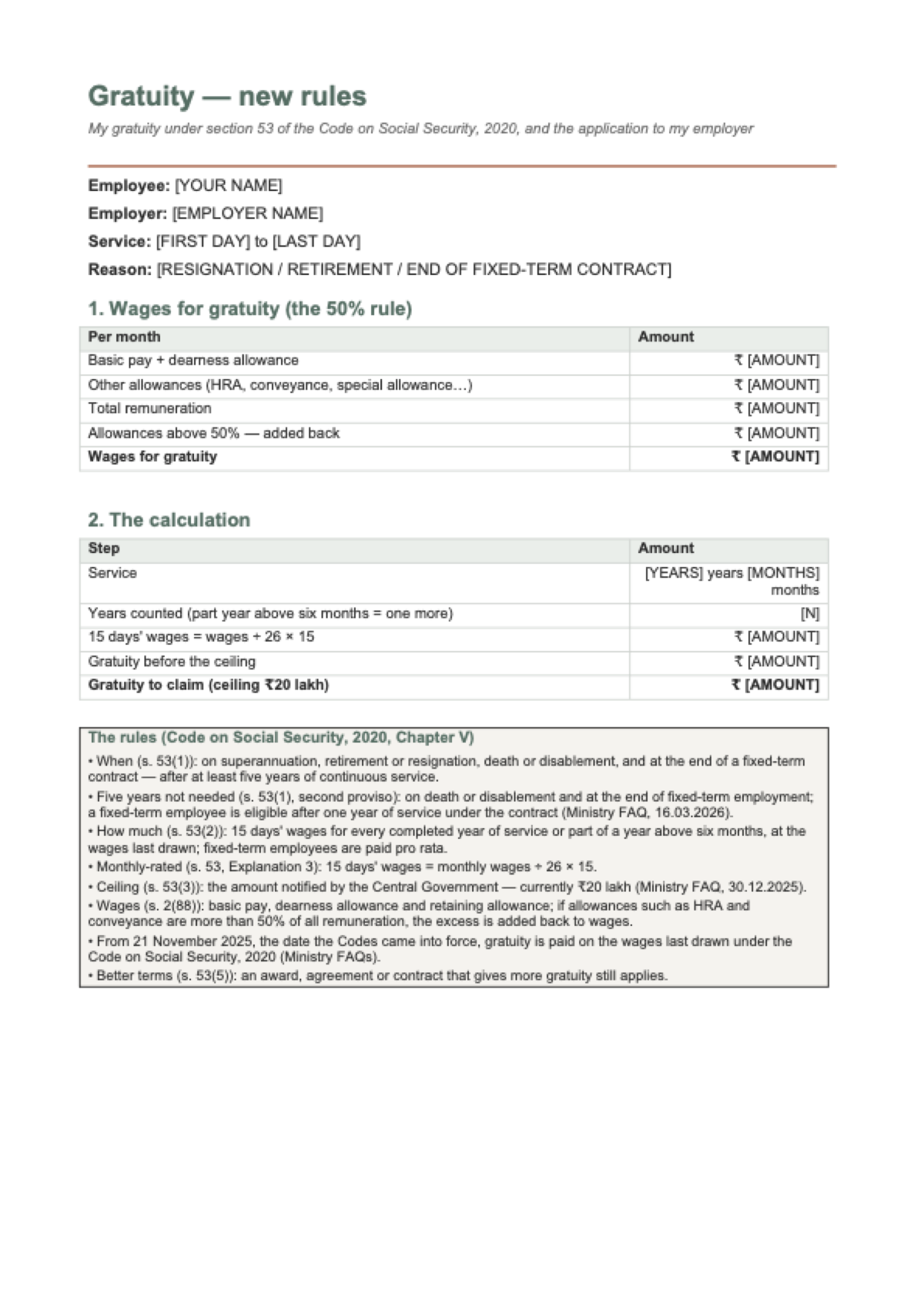 Gratuity calculator India — new rules: first page