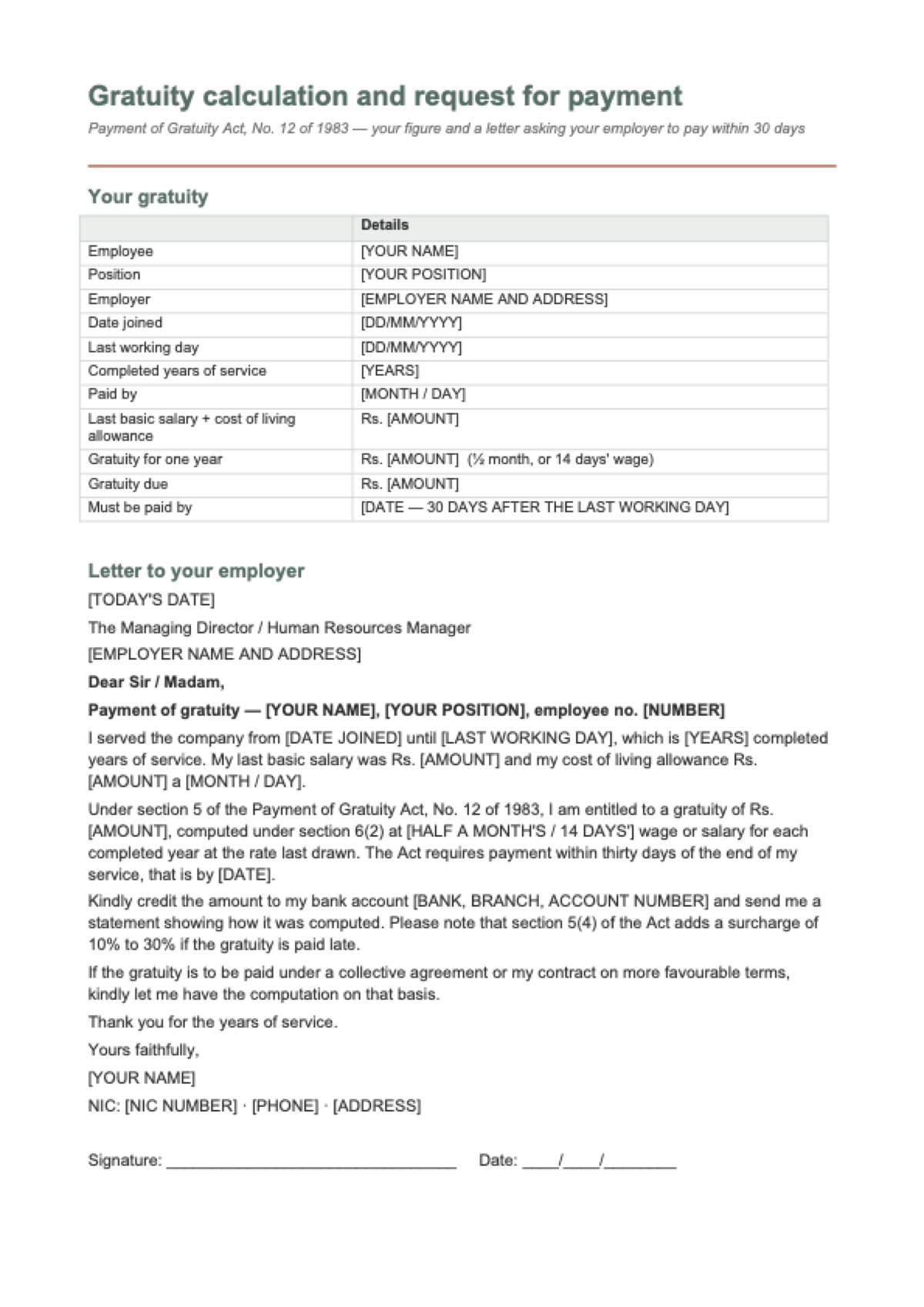 Gratuity calculator Sri Lanka: first page