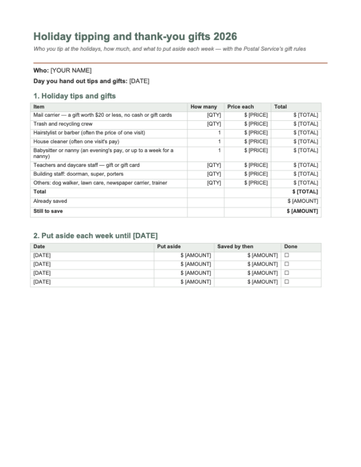 Holiday tipping guide 2026: first page