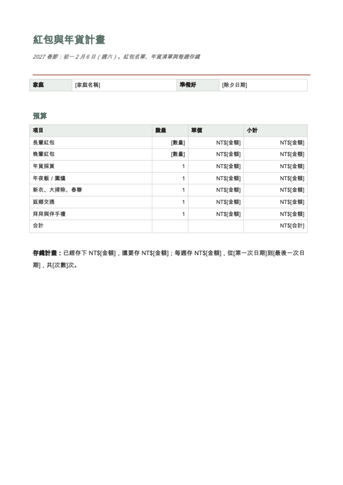 2027 過年紅包預算: first page