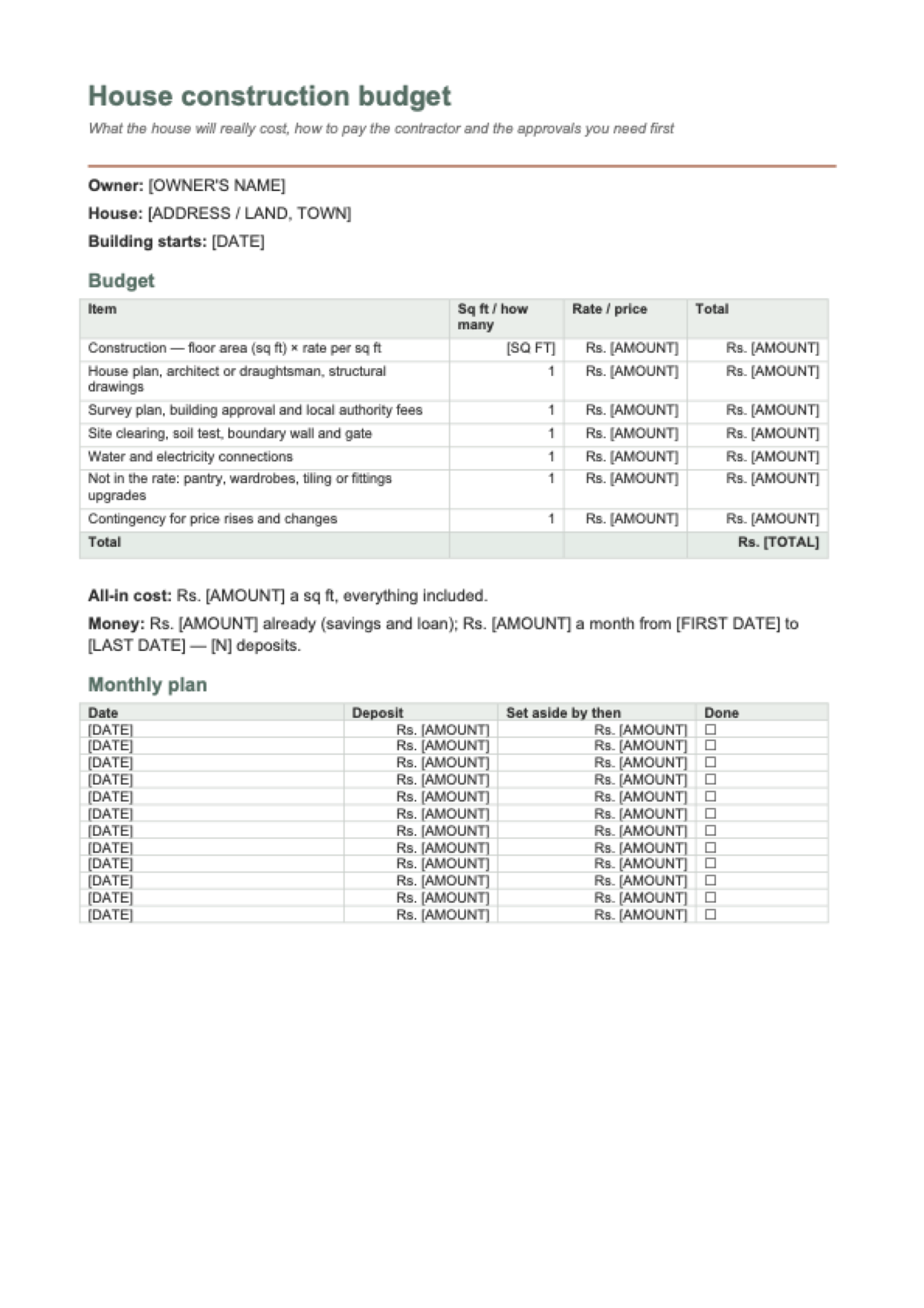 House construction cost Sri Lanka: first page