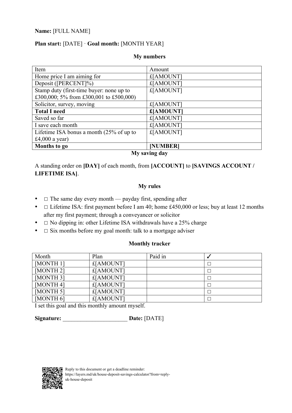 House deposit calculator: first page
