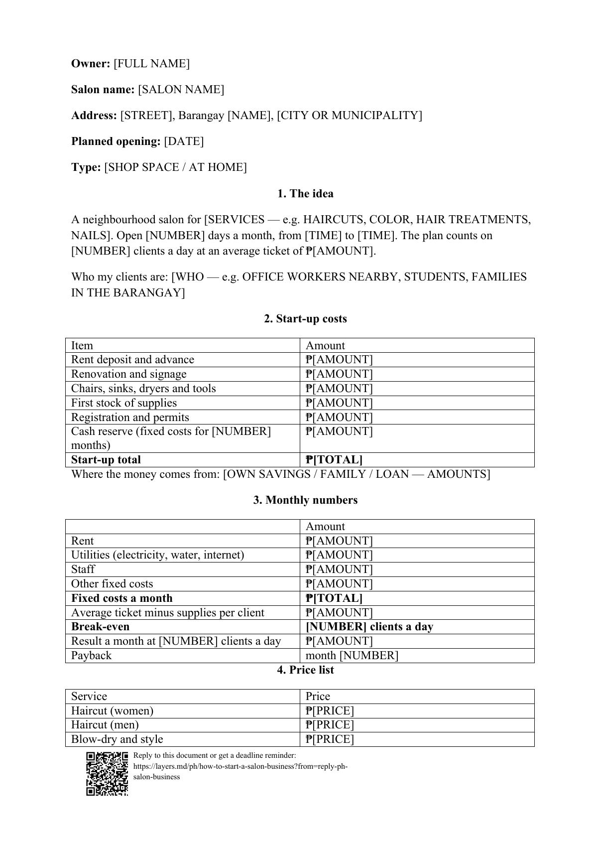 How to start a salon business: first page