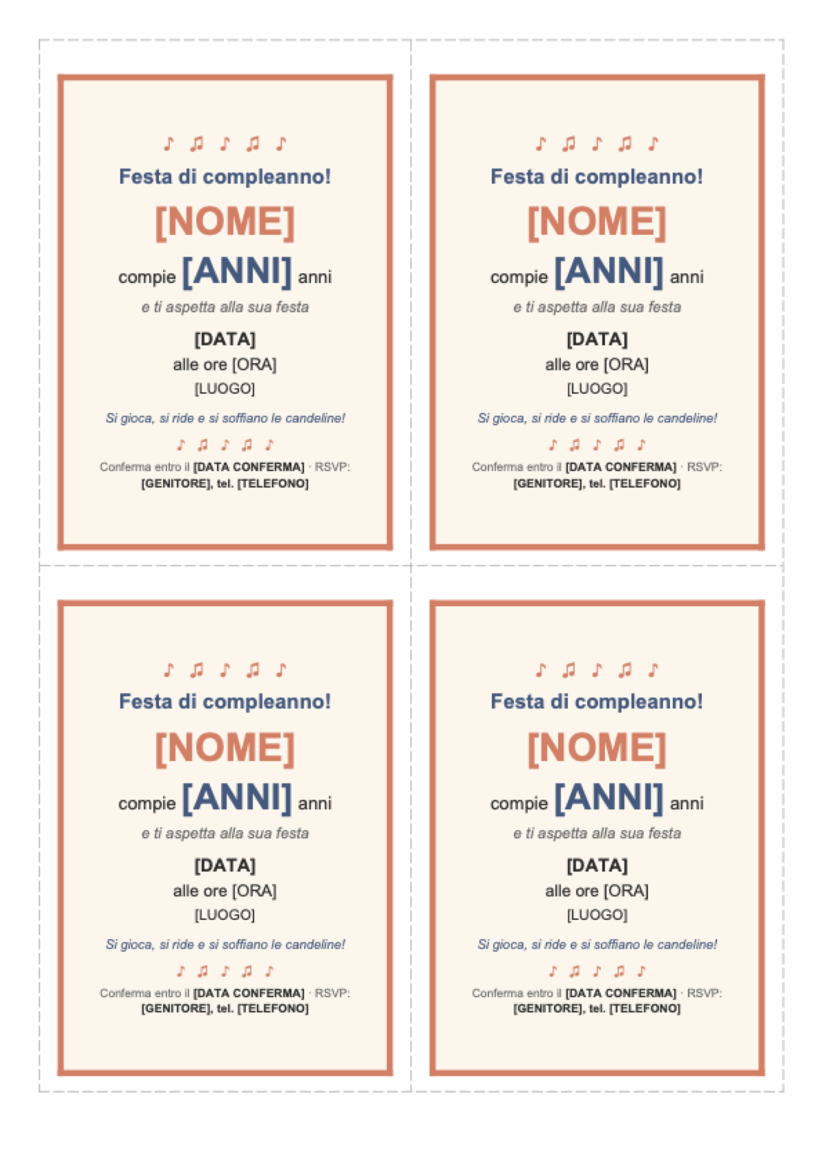 Inviti compleanno da stampare: first page