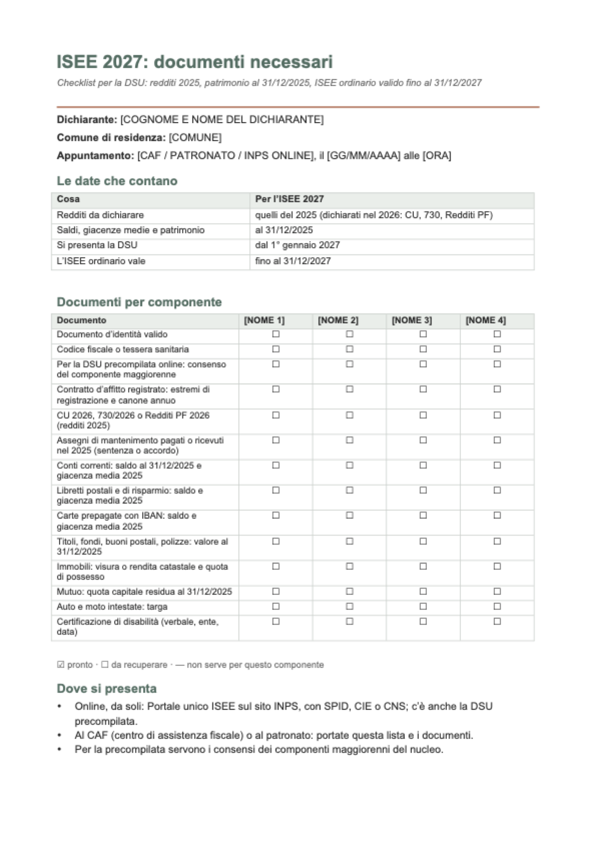 ISEE documenti necessari: first page