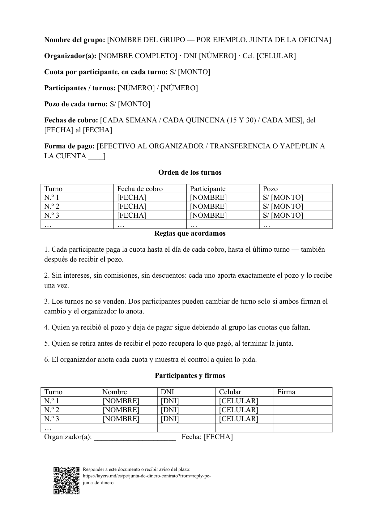 Junta de dinero: first page