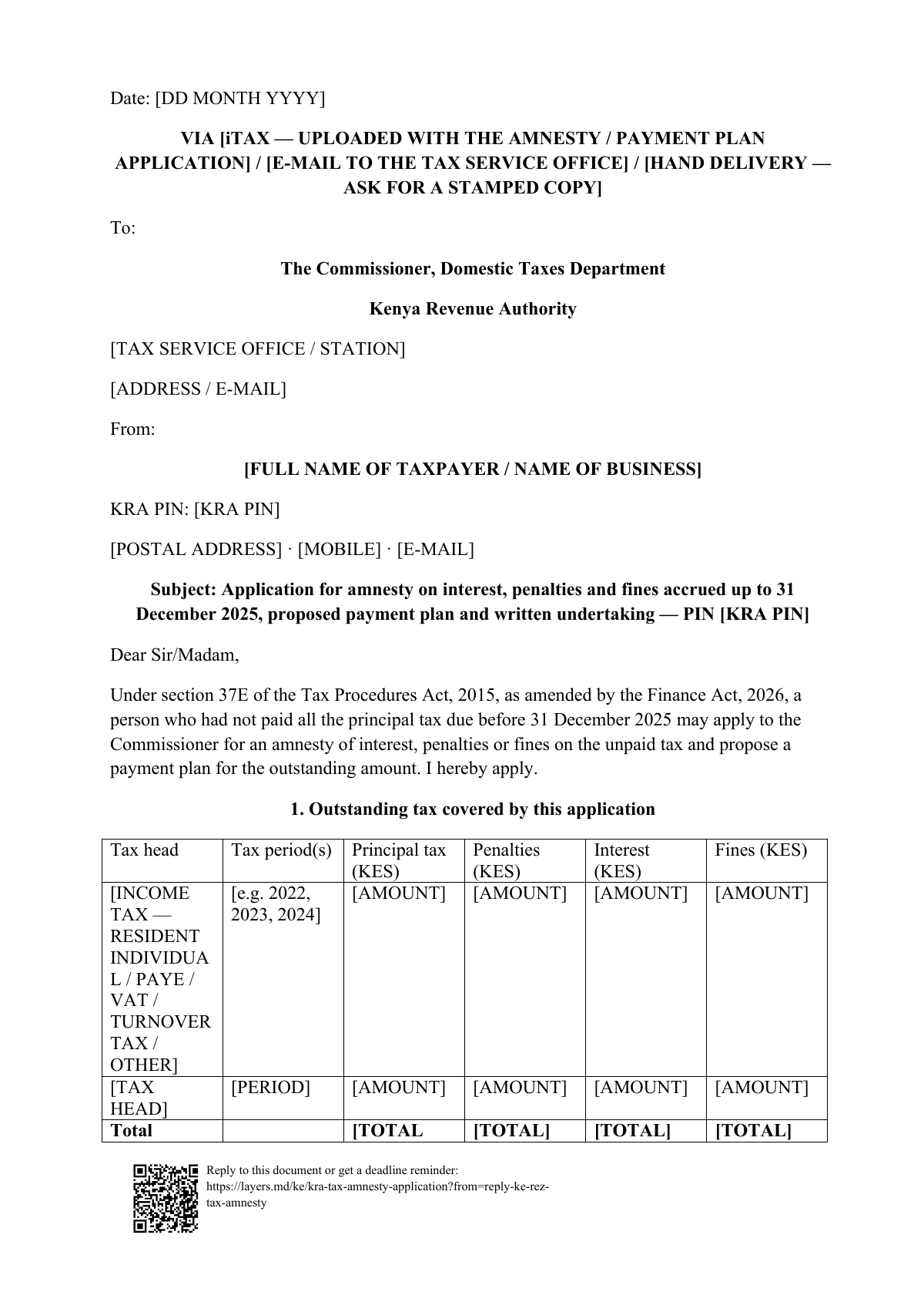 KRA tax amnesty 2026: first page